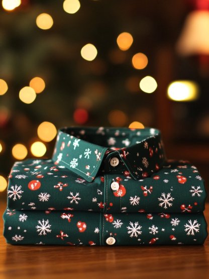 Christmas Men's Business Luxury Snowflake Long Sleeve Shirt