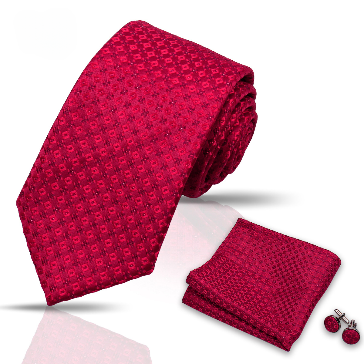 Men's Tie and Pocket Square and Clip Cufflinks Set