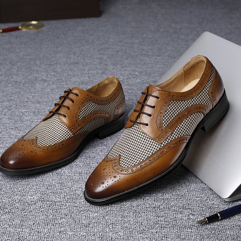 Brogue Fashion Denim Stitching British Style Leather Shoes