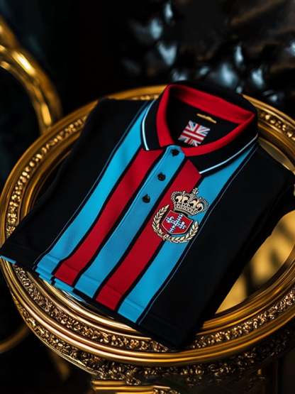 Men's Business Stripe Button-Down Short Sleeve Polo Shirt