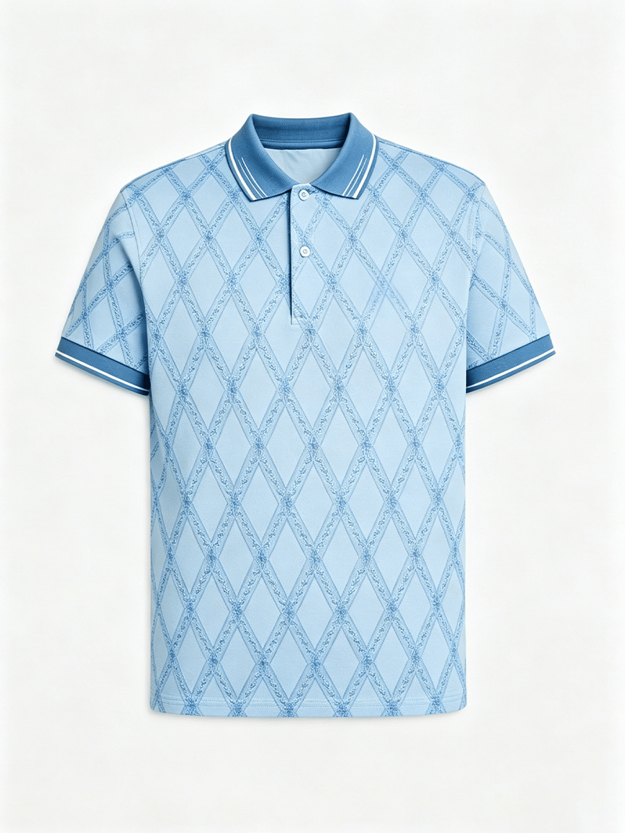 Men's Business Colorblock Plaid Print Polo Shirt