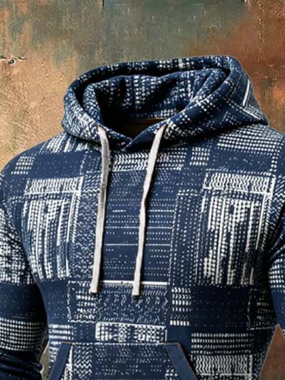 Men's Retro Distressed Color Block Print Casual Long Sleeve Sweatshirt