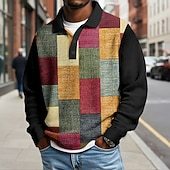 Men's Color Block Geometic Waffle Polo Shirts