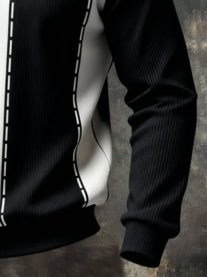 Men's Vintage-Style Color-Block Polo Collar Sweatshirt