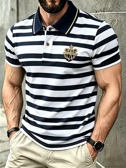 Men's Business Casual Button Short Sleeve Polo Shirt
