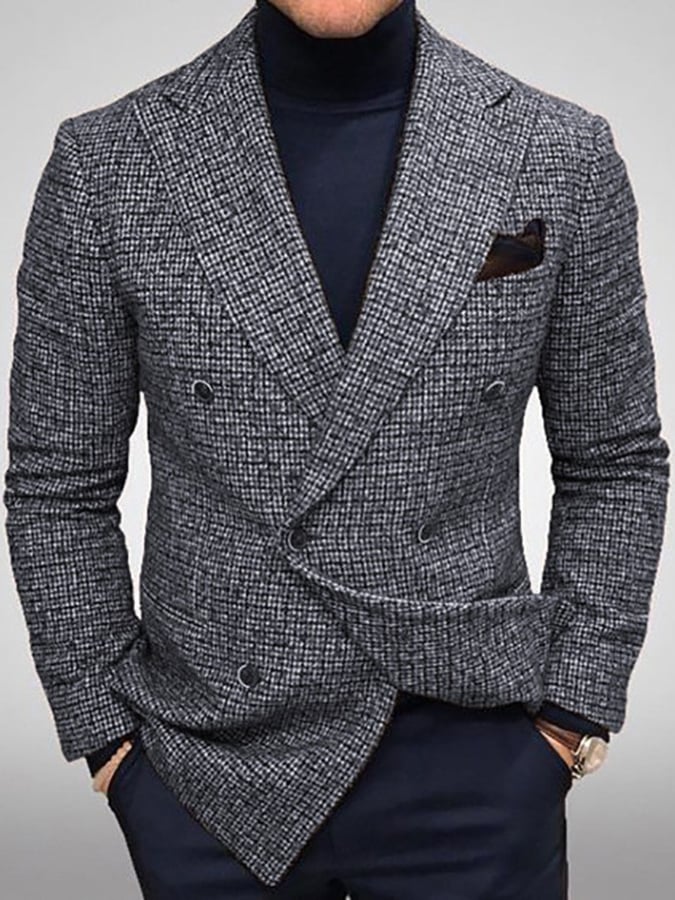 Men's Vintage Double-Breasted Plaid Gentleman's Business Suit Jacket