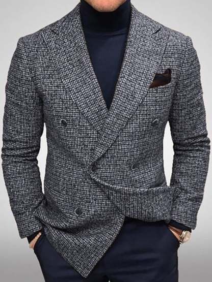 Men's Vintage Double-Breasted Plaid Gentleman's Business Suit Jacket