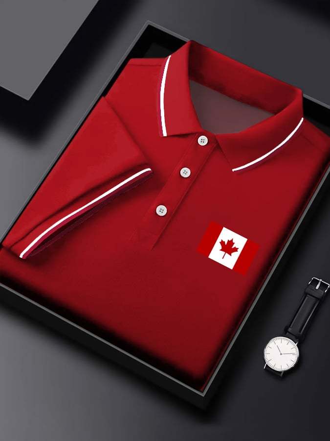 Men's Casual Canadian Contrast Short Sleeve Polo Shirt