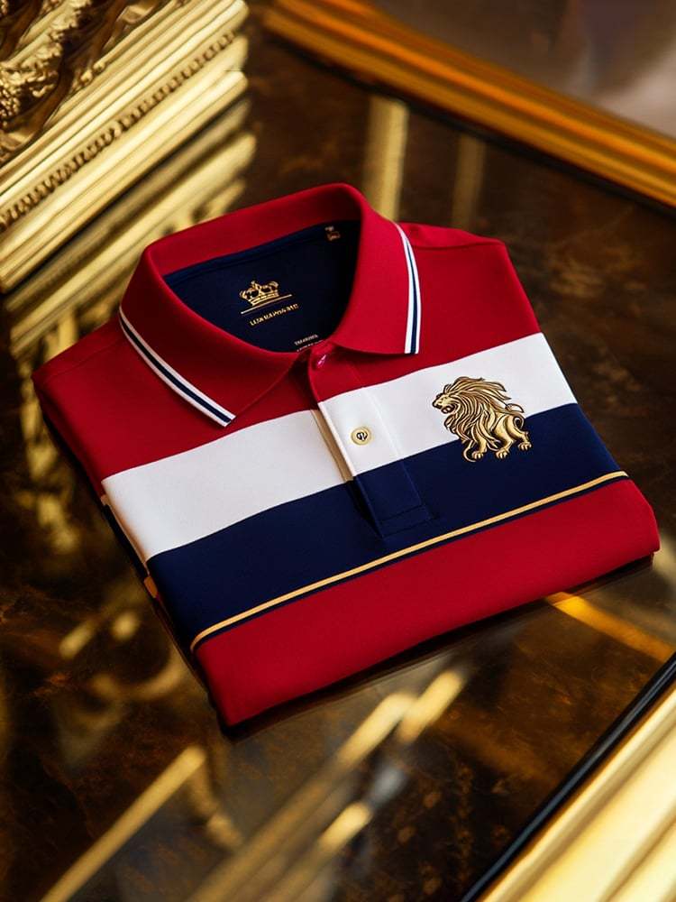 Men's Classic Business Check Logo Button Short Sleeve Polo Shirt