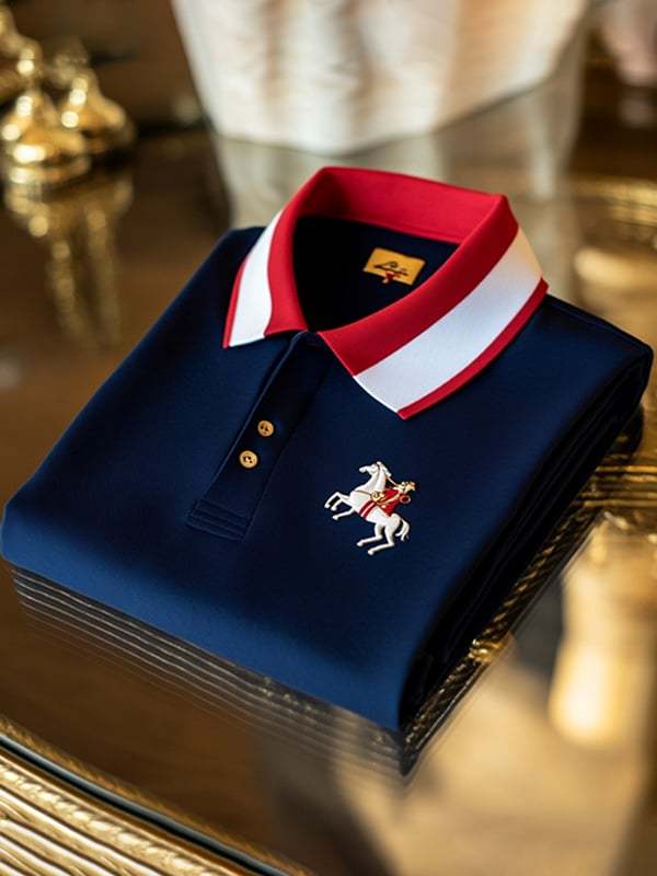 Men's Retro Business Stripe Print Long Sleeve Polo Shirt