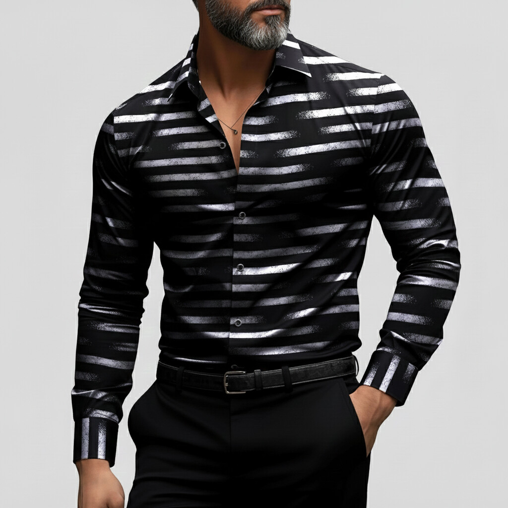Men's Business Casual Striped Shirt Collar Single Breasted Long Sleeve Shirts