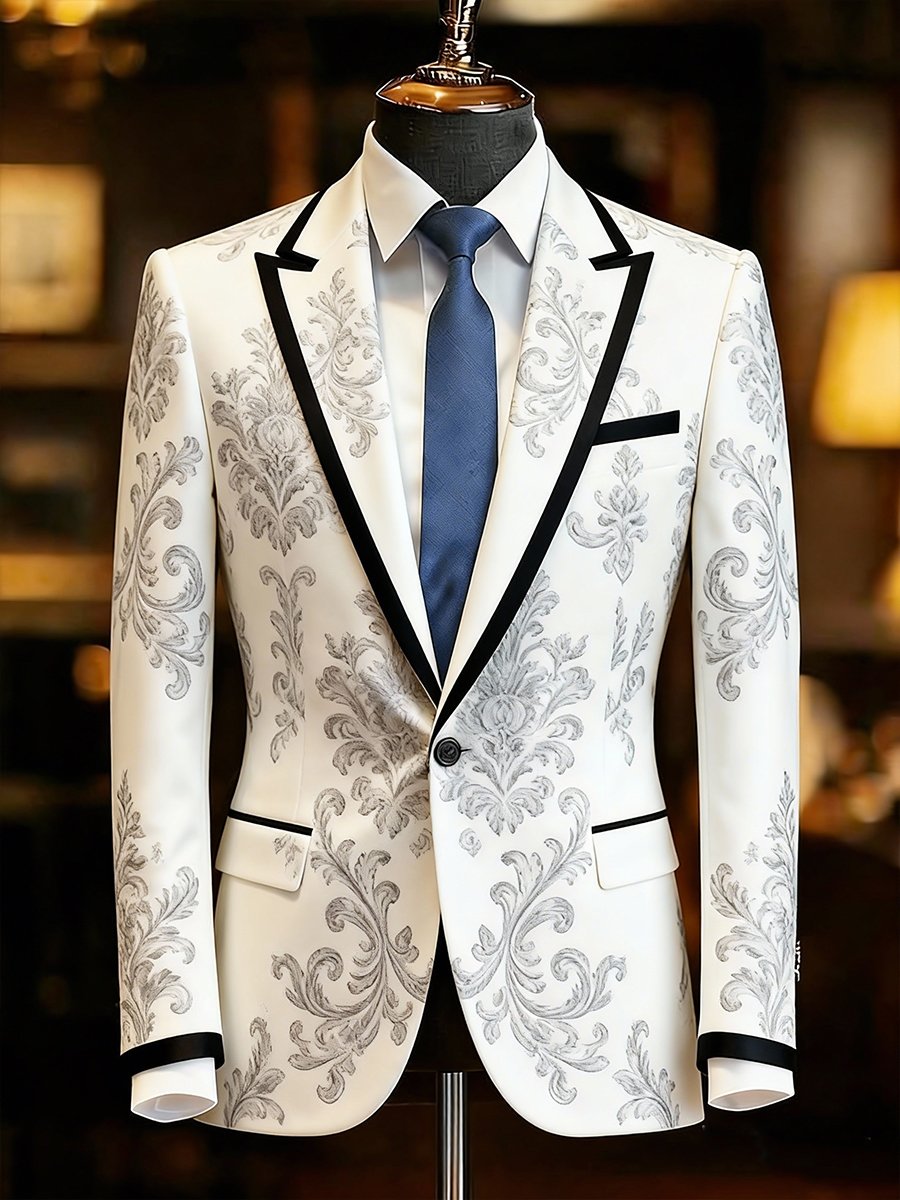 Men's Business Casual Suit Jacket With Patterned Print