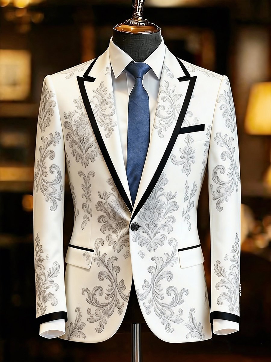 Men's Business Casual Suit Jacket With Patterned Print