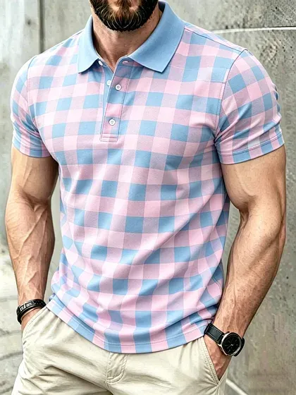 Men's Classic Business Button Short Sleeve Polo Shirt