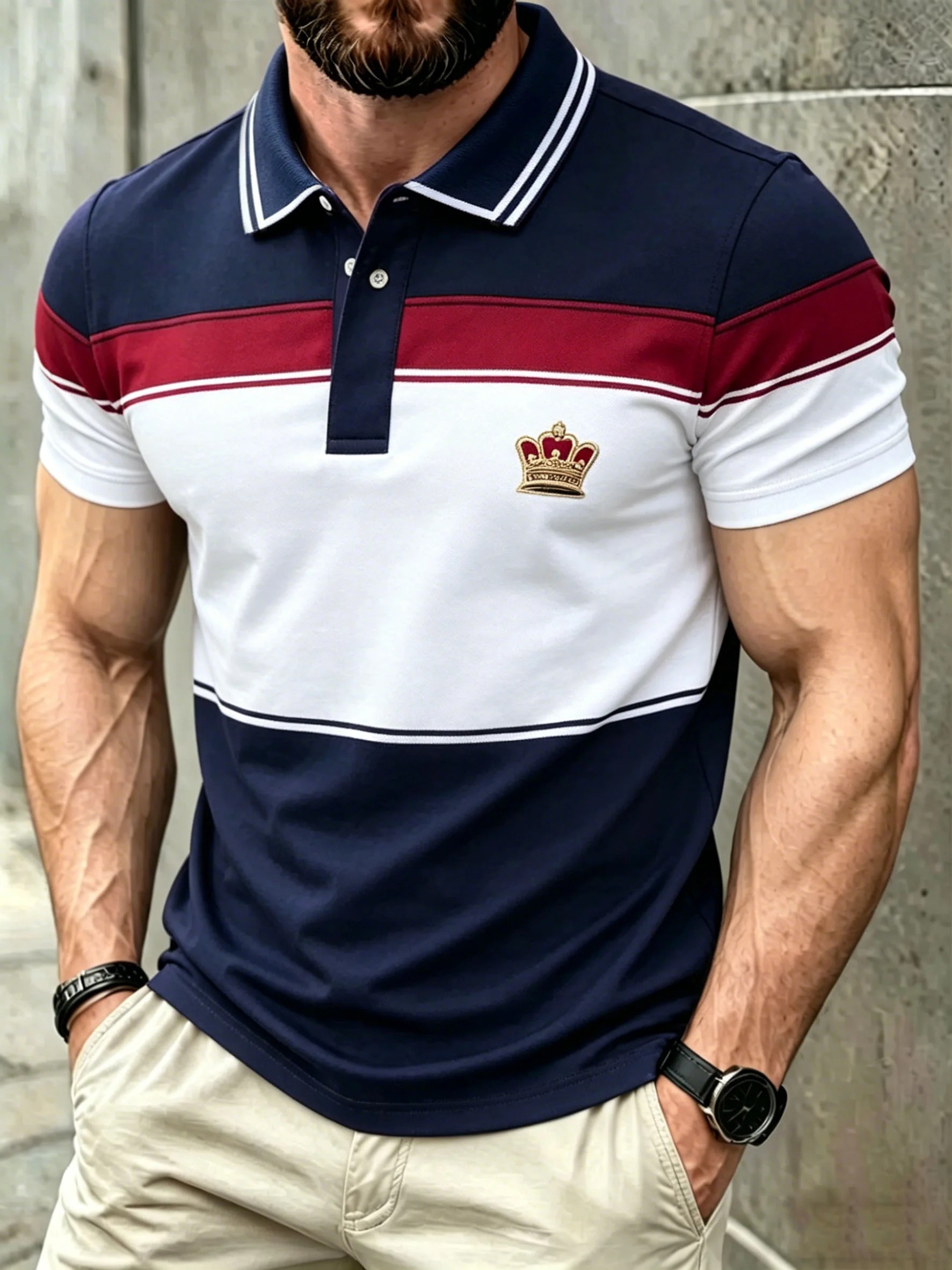 Men's Business Casual Button Short Sleeve Polo Shirt