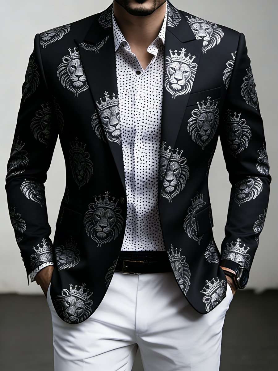 Men's Luxury Business Lion King Print Suit Jacket