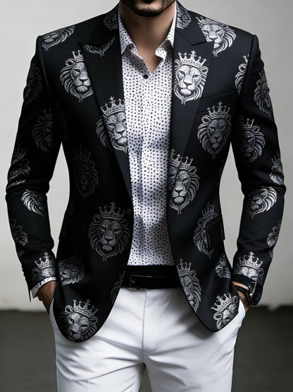 Men's Luxury Business Lion King Print Suit Jacket