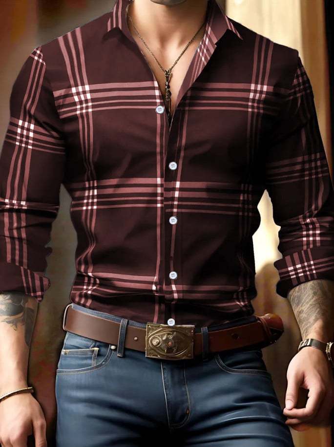Men's Business Checkered Print Shirt