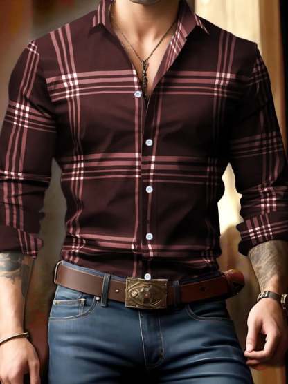 Men's Business Checkered Print Shirt
