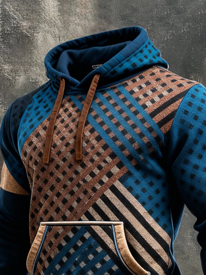 Men's Retro Distressed Color Block Print Casual Long Sleeve Sweatshirt