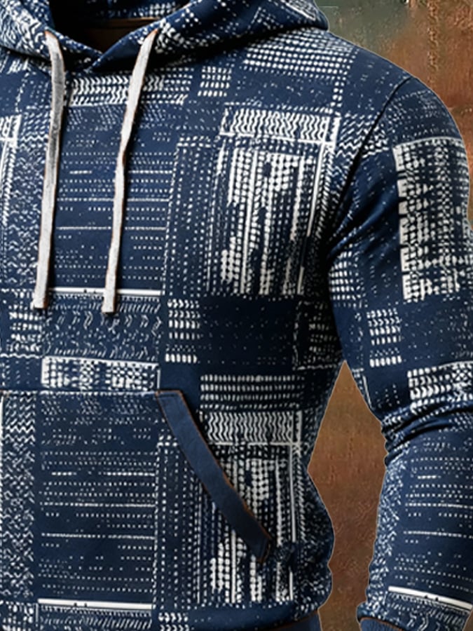 Men's Retro Distressed Color Block Print Casual Long Sleeve Sweatshirt