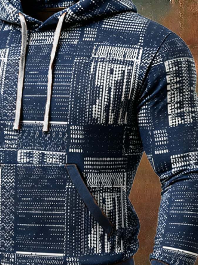 Men's Retro Distressed Color Block Print Casual Long Sleeve Sweatshirt