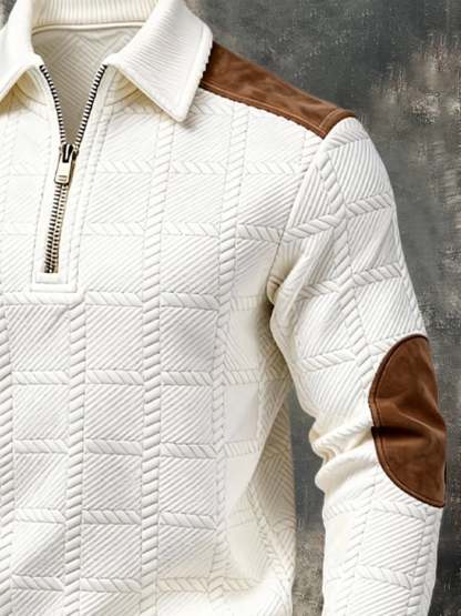 Men's Retro Jacquard Textured Patchwork Comfortable Color-Blocked Zip-Up Sweatshirt