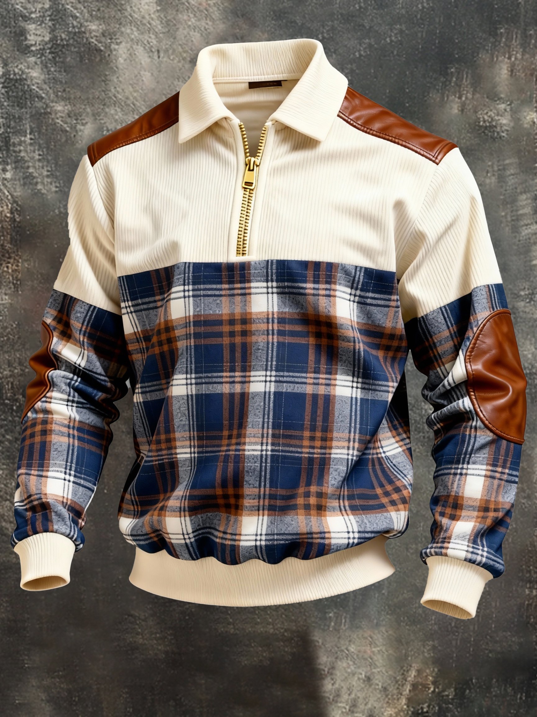 Men's Vintage Color-Block Printed Zip-Up Hoodie