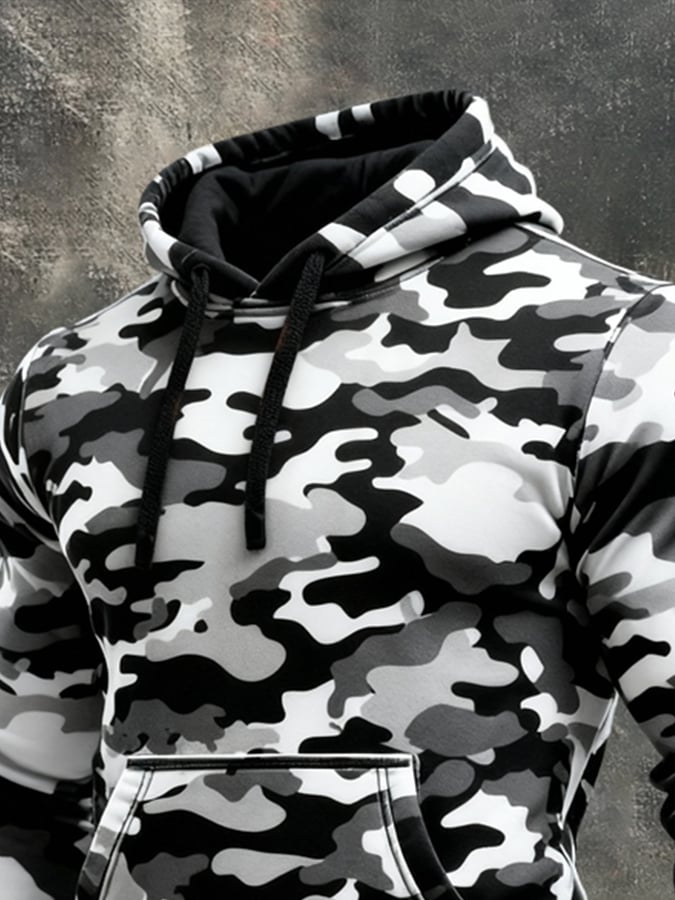 Men's Retro Distressed Color Block Print Casual Long Sleeve Sweatshirt