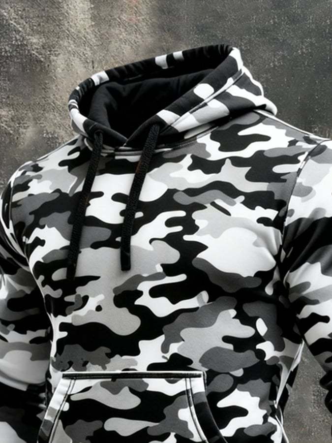 Men's Retro Distressed Color Block Print Casual Long Sleeve Sweatshirt