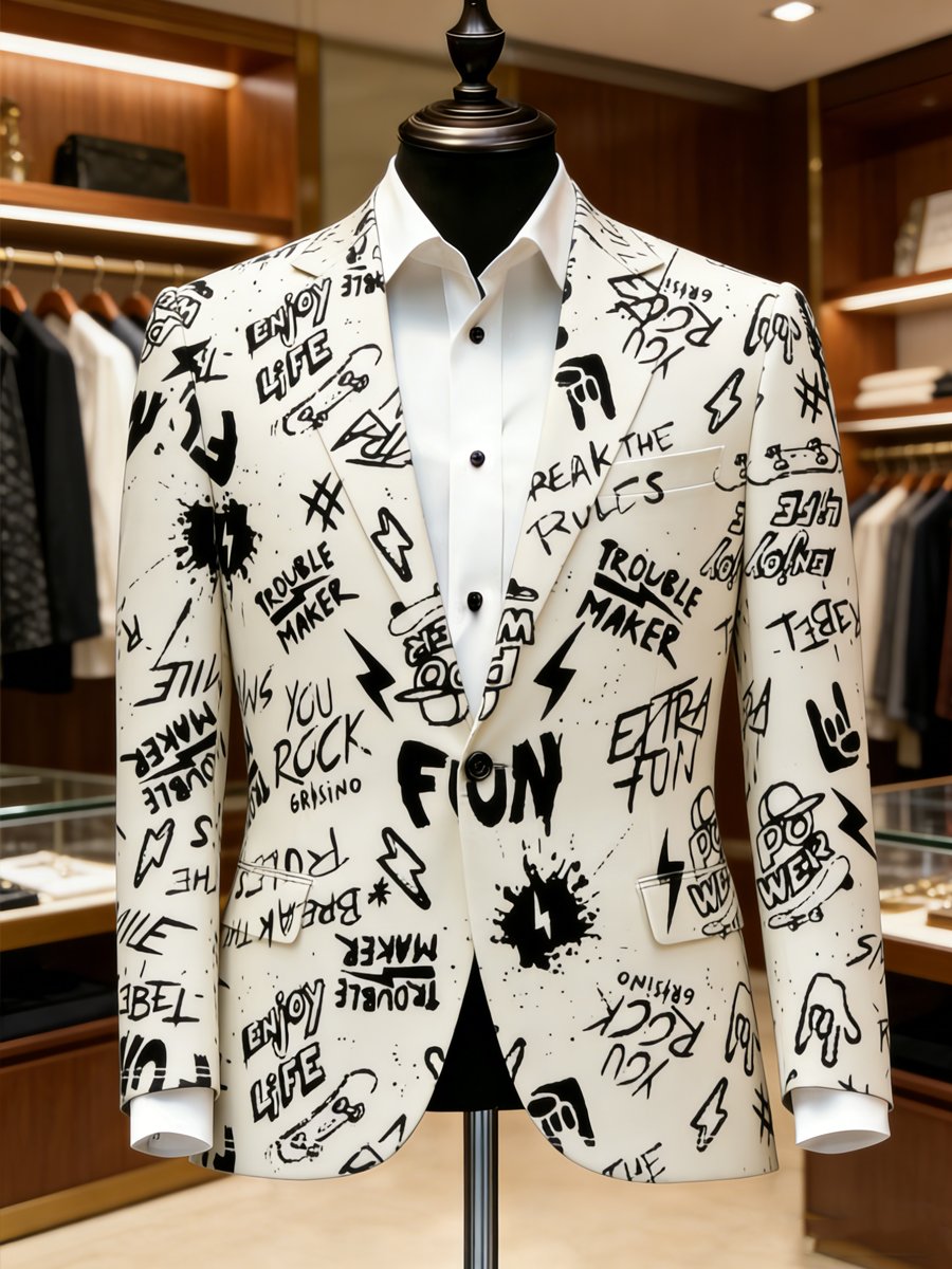 Men's Luxury Business Graffiti Print Suit Jacket