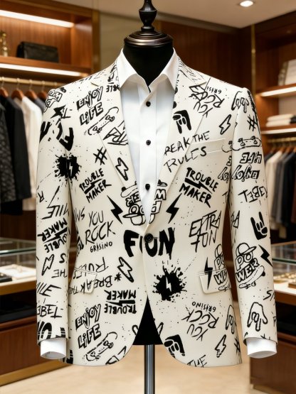 Men's Luxury Business Graffiti Print Suit Jacket