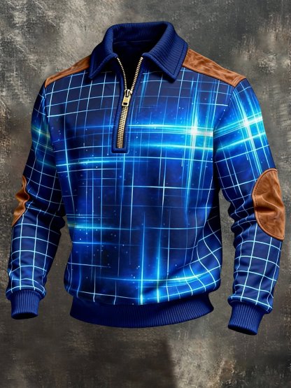 Men's Vintage Color-Block Printed Zip-Up Hoodie