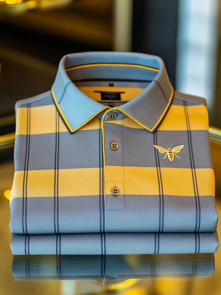 Men's Retro Business Logo Print Long Sleeve Polo Shirt