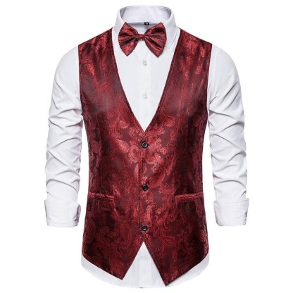 Mens Hipster Metallic Paisley Printed Single Breasted V-Neck Suit Vest/Tuxedo Waistcoat