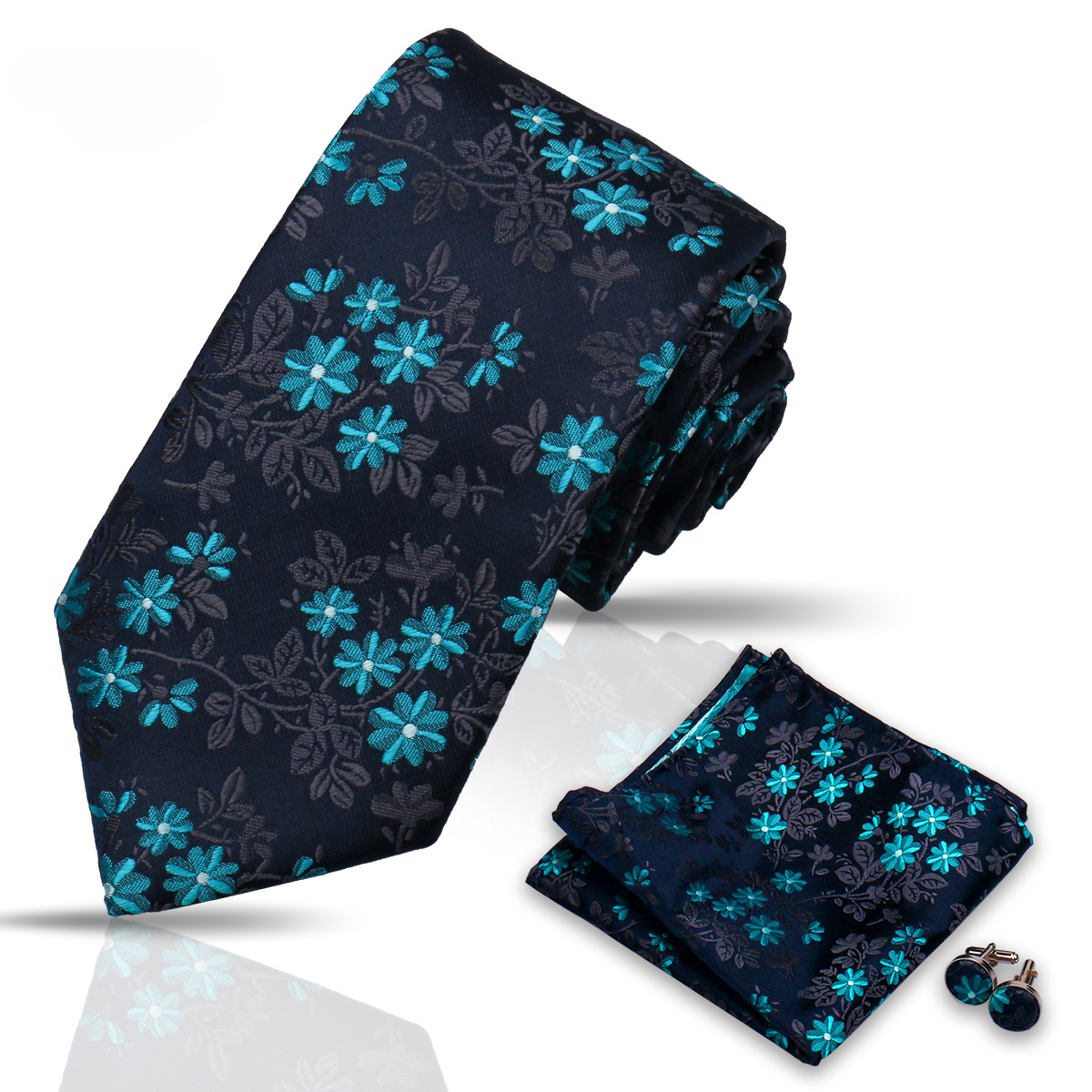 Men's Tie and Pocket Square and Clip Cufflinks Set