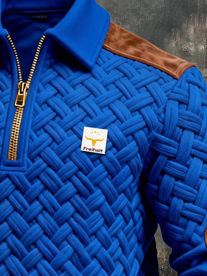 Men's Retro Jacquard Textured Patchwork Comfortable Color-Blocked Zip-Up Sweatshirt