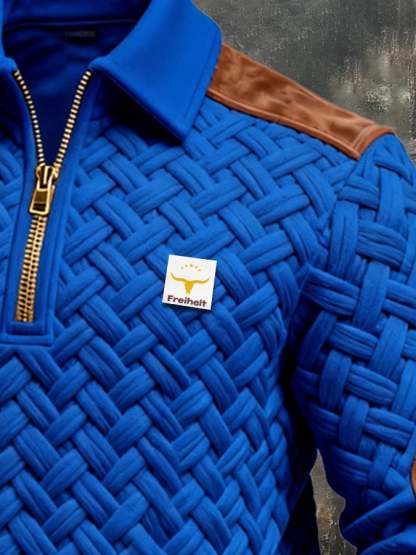 Men's Retro Jacquard Textured Patchwork Comfortable Color-Blocked Zip-Up Sweatshirt