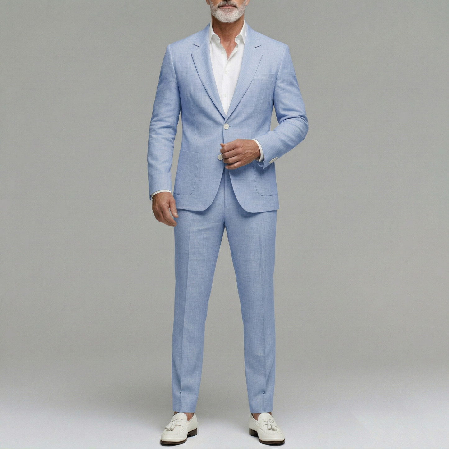 Men's Business Plain Utility Pocket Single Breasted Notched Lapel Blazer & Pants 2Pcs Suit