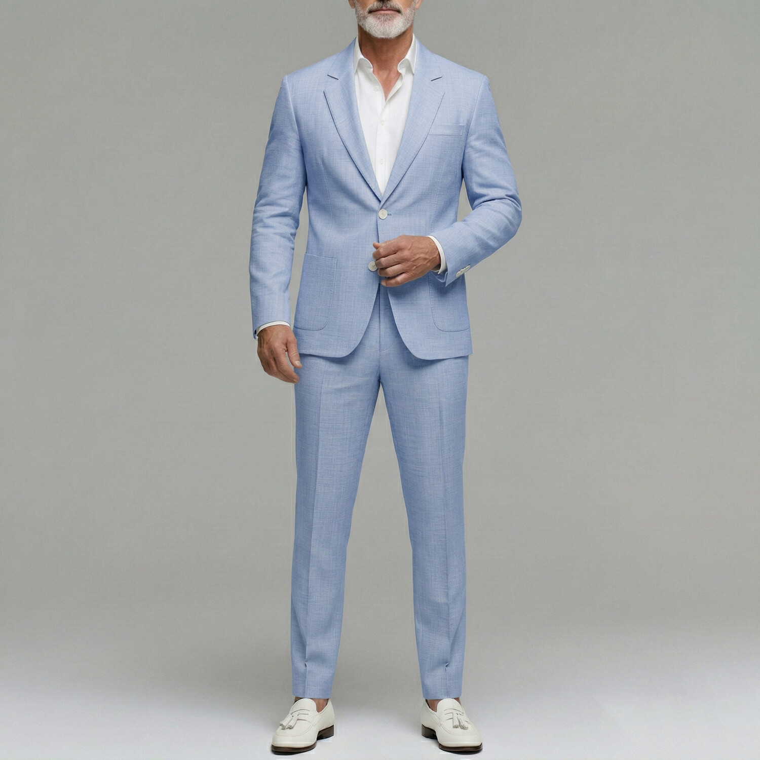 Men's Business Plain Utility Pocket Single Breasted Notched Lapel Blazer & Pants 2Pcs Suit