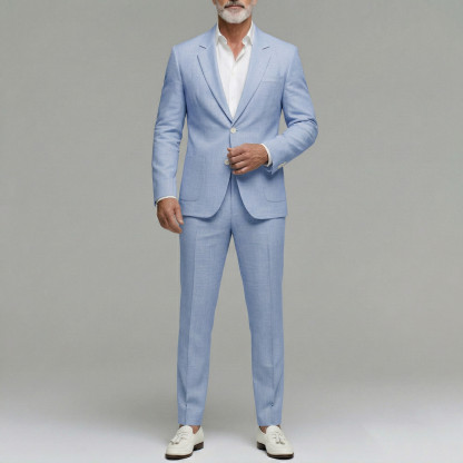 Men's Business Plain Utility Pocket Single Breasted Notched Lapel Blazer & Pants 2Pcs Suit