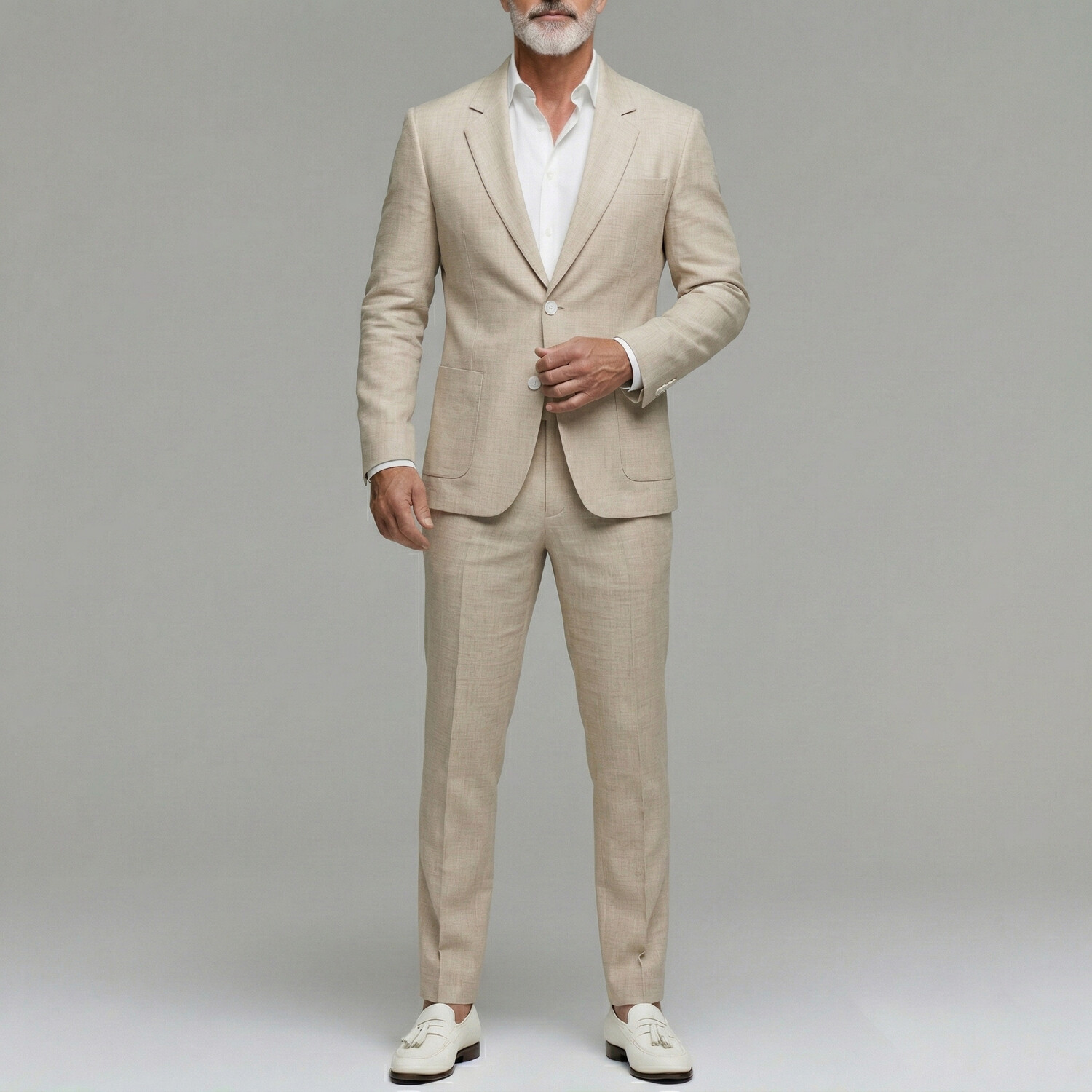 Men's Business Plain Utility Pocket Single Breasted Notched Lapel Blazer & Pants 2Pcs Suit