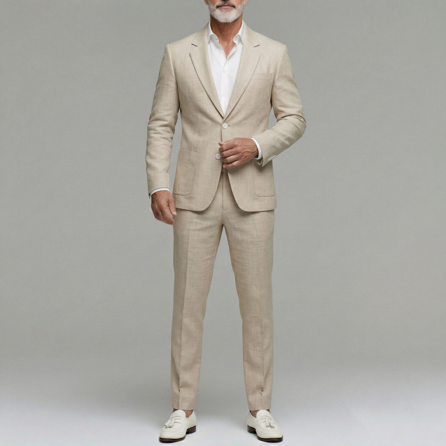 Men's Business Plain Utility Pocket Single Breasted Notched Lapel Blazer & Pants 2Pcs Suit