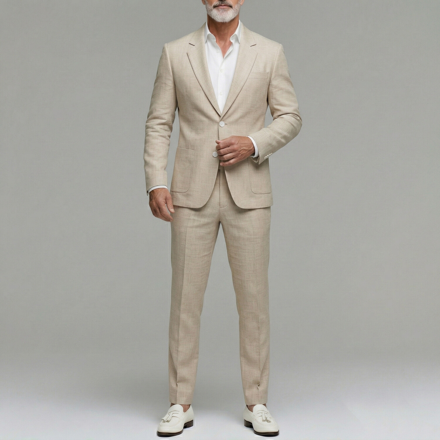 Men's Business Plain Utility Pocket Single Breasted Notched Lapel Blazer & Pants 2Pcs Suit