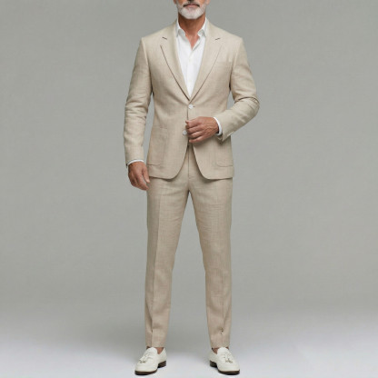 Men's Business Plain Utility Pocket Single Breasted Notched Lapel Blazer & Pants 2Pcs Suit