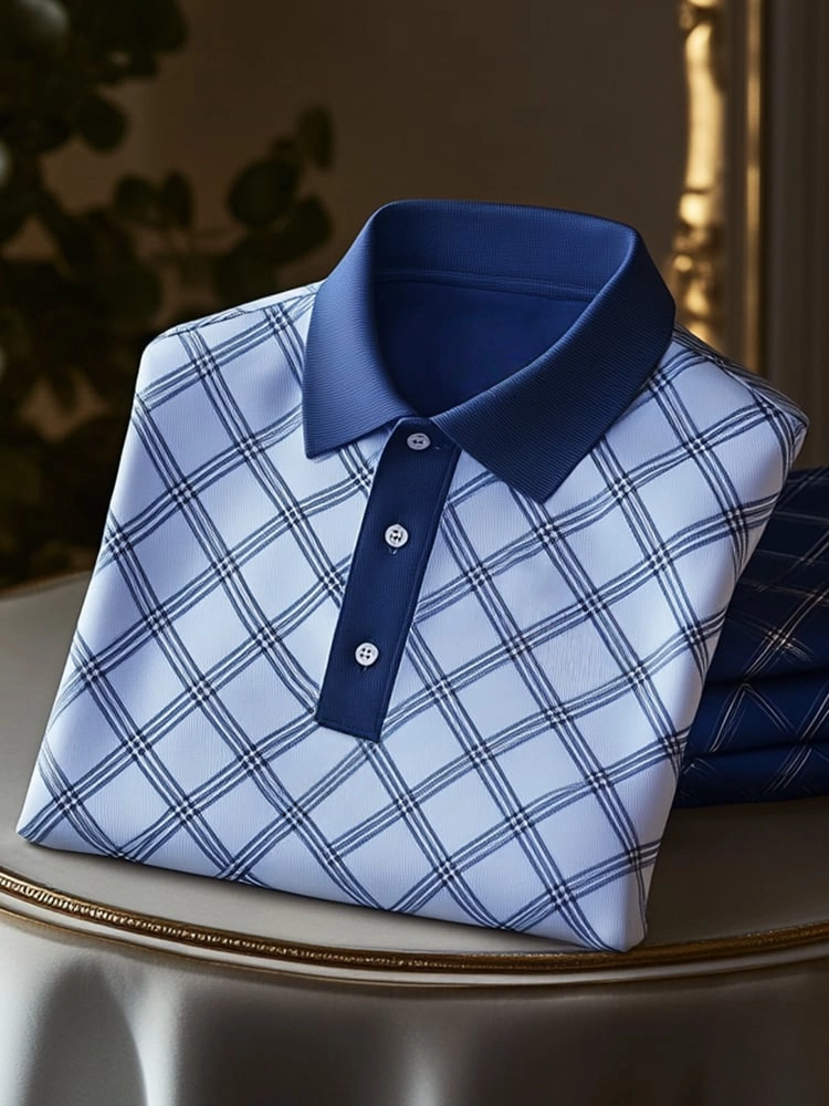 Men's Classic Business Logo Button Short Sleeve Polo Shirt