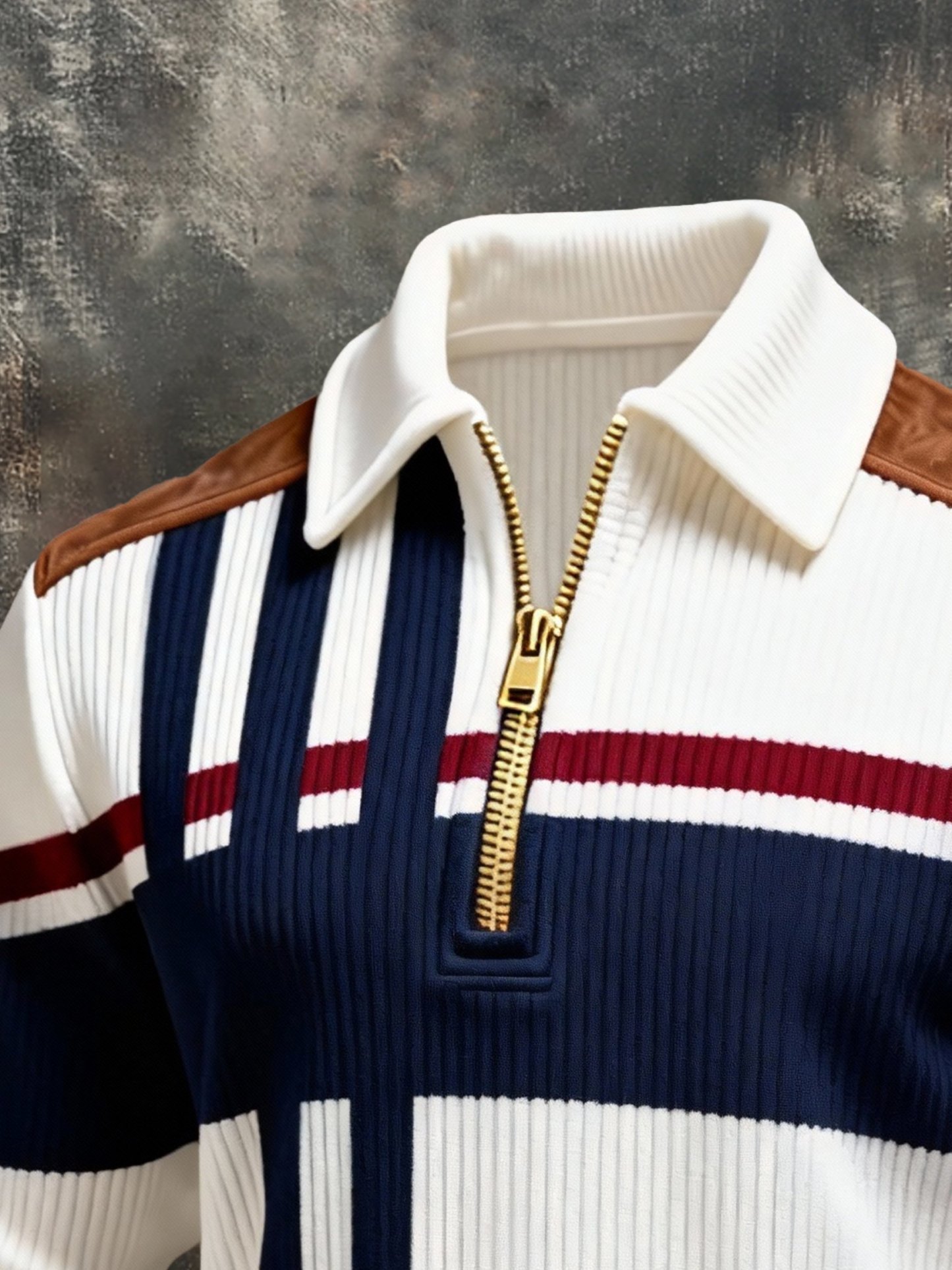 Men's Retro Color Block Print Zipper Sweatshirt