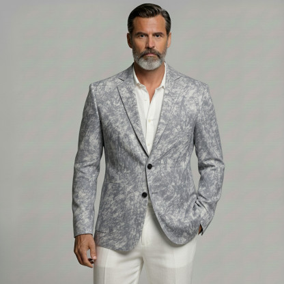 Men's Business Casual Gray Texture Pattern Patch Pocket Single Breasted Notched Lapel Blazer