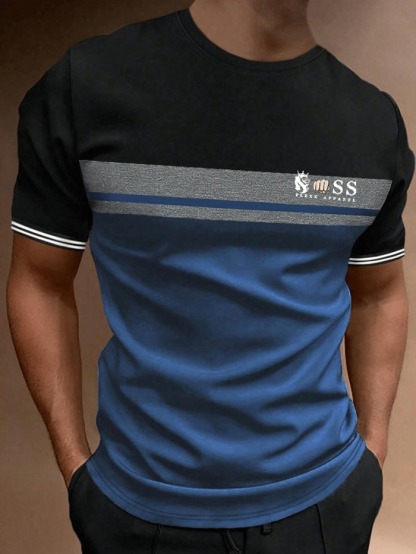 Men's Business Stripe Logo Short Sleeve T-Shirt