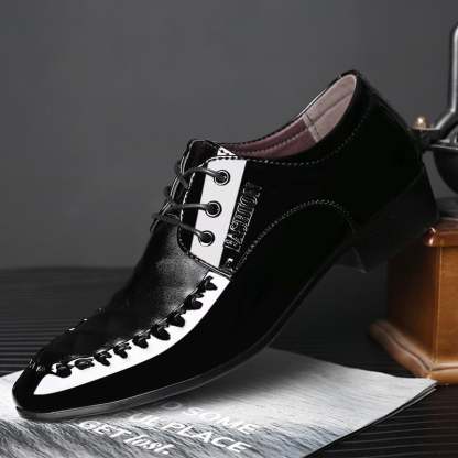Men's Business Casual Pointed Toe Patchwork Patant Faux Leather Shoes